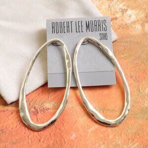 ROBERT LEE MORRIS Silver Elongated Oval Hoop Earrings Modern Statement Jewelry